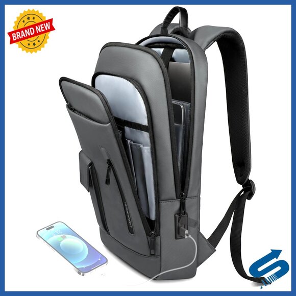 Slim Laptop Backpack USB Charging Port Anti-Theft Lightweight Travel Daypack